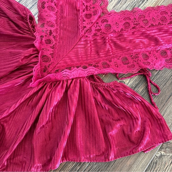 Vtg Nite Images II Lingerie Bodysuit Teddy 1X Side Ties Lace Burgundy Stripes - Picture 5 of 10